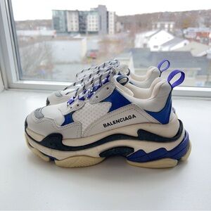 Balenciaga Women's White and Blue Chunky Sneakers